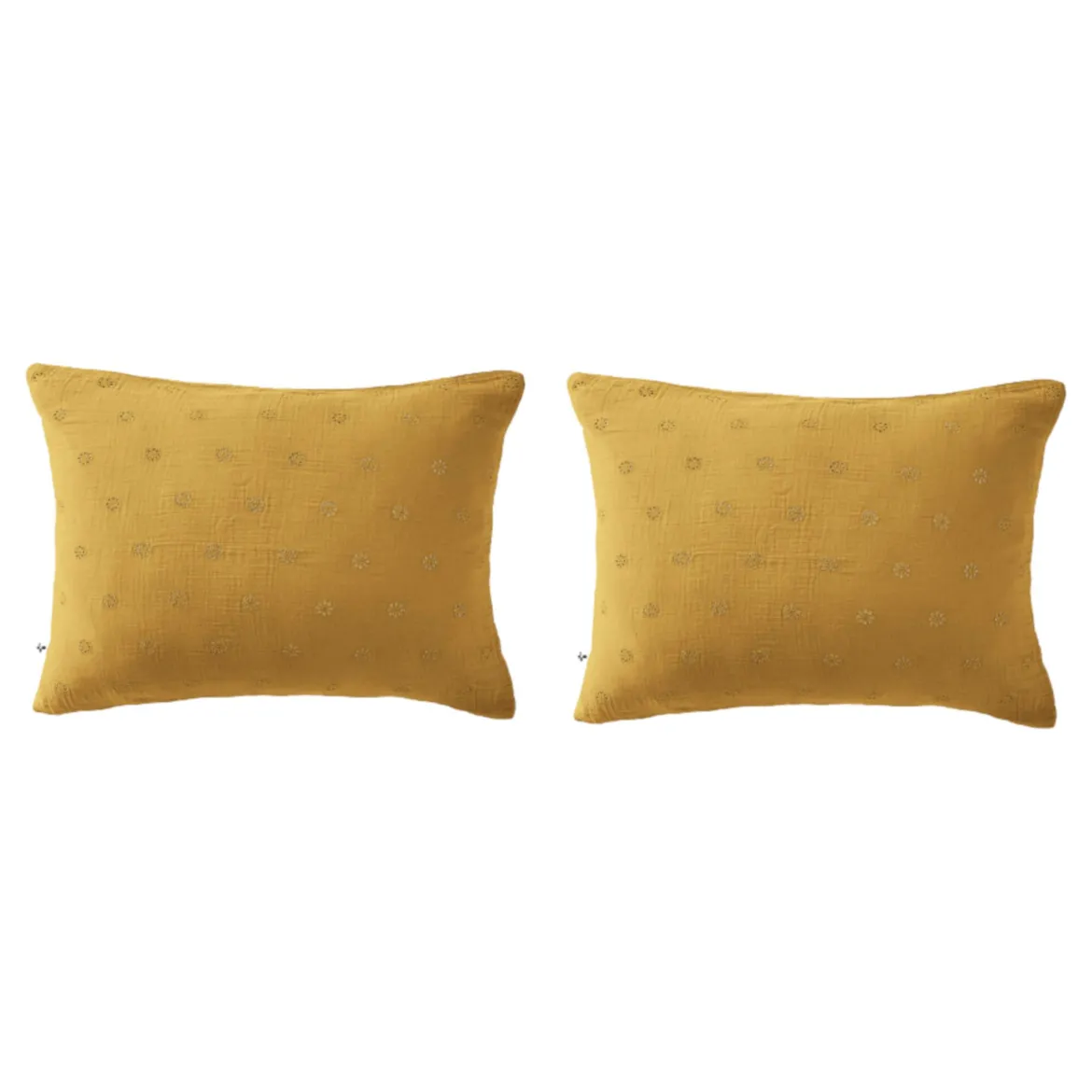 Lot de 2 taies d'oreillers brodées double gaze de coton