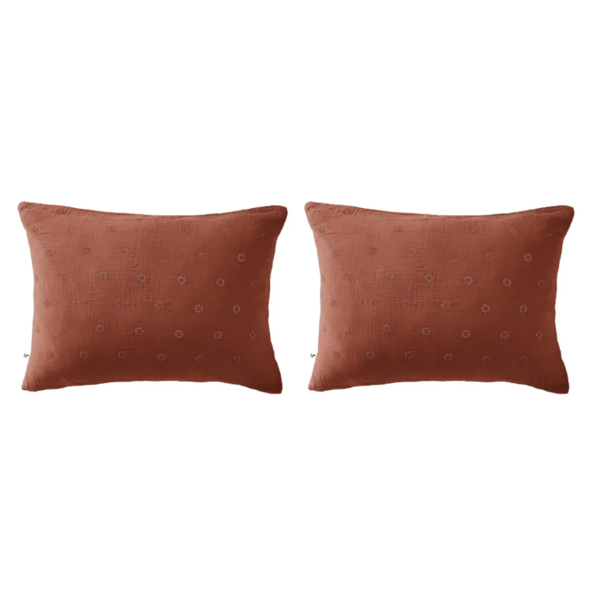 Lot de 2 taies d'oreillers brodées double gaze de coton