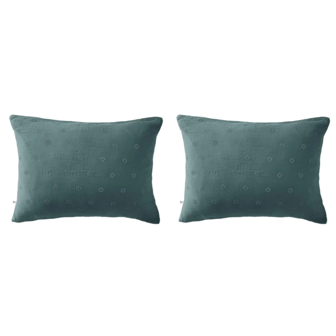 Lot de 2 taies d'oreillers brodées double gaze de coton