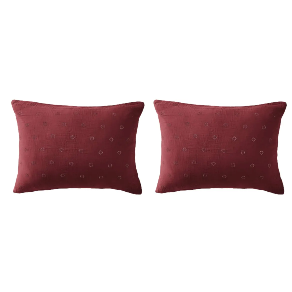 Lot de 2 taies d'oreillers brodées double gaze de coton