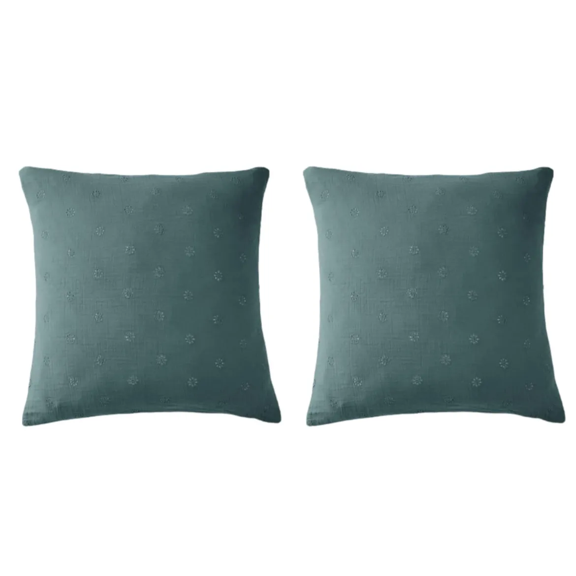 Lot de 2 taies d'oreillers brodées double gaze de coton