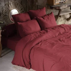 Lot de 2 taies d'oreillers double gaze de coton bordeaux