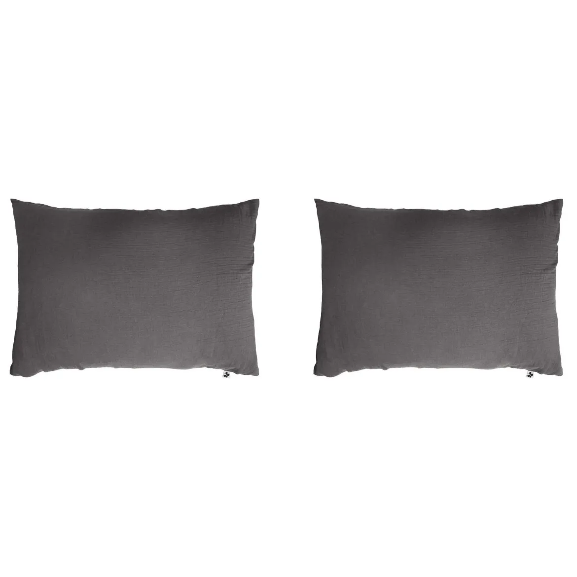 Lot de 2 taies d'oreillers double gaze de coton gris anthracite