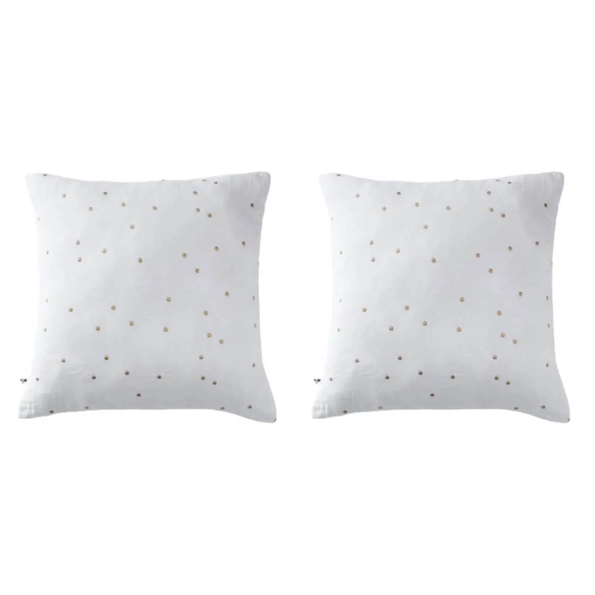 Lot de 2 taies d'oreillers à pois brodés double gaze de coton