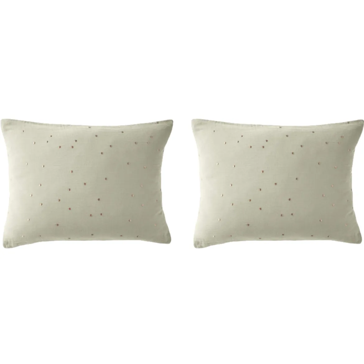 Lot de 2 taies d'oreillers à pois brodés double gaze de coton