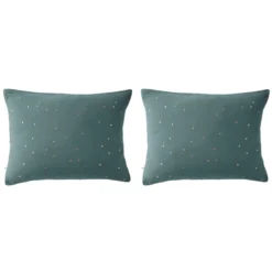 Lot de 2 taies d'oreillers à pois brodés double gaze de coton