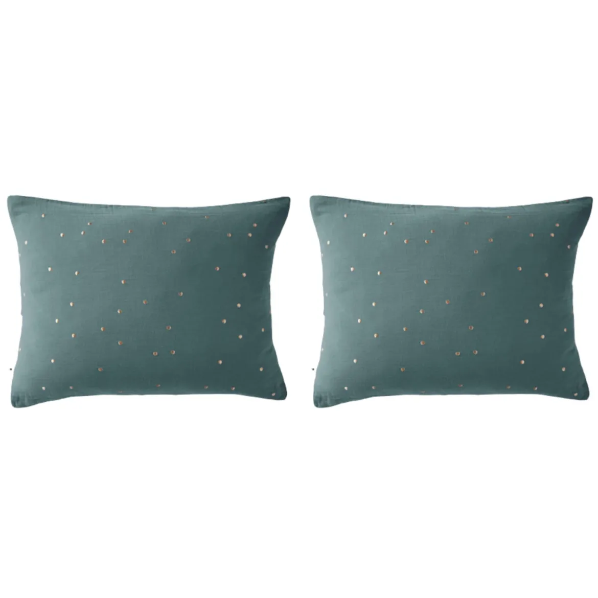 Lot de 2 taies d'oreillers à pois brodés double gaze de coton