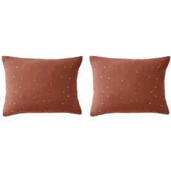 Lot de 2 taies d'oreillers à pois brodés double gaze de coton