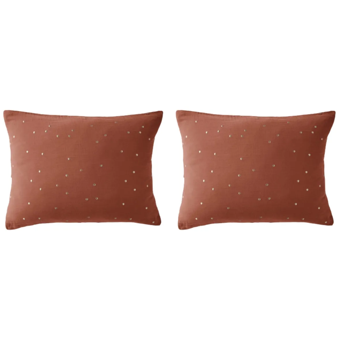 Lot de 2 taies d'oreillers à pois brodés double gaze de coton