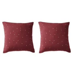 Lot de 2 taies d'oreillers à pois brodés double gaze de coton