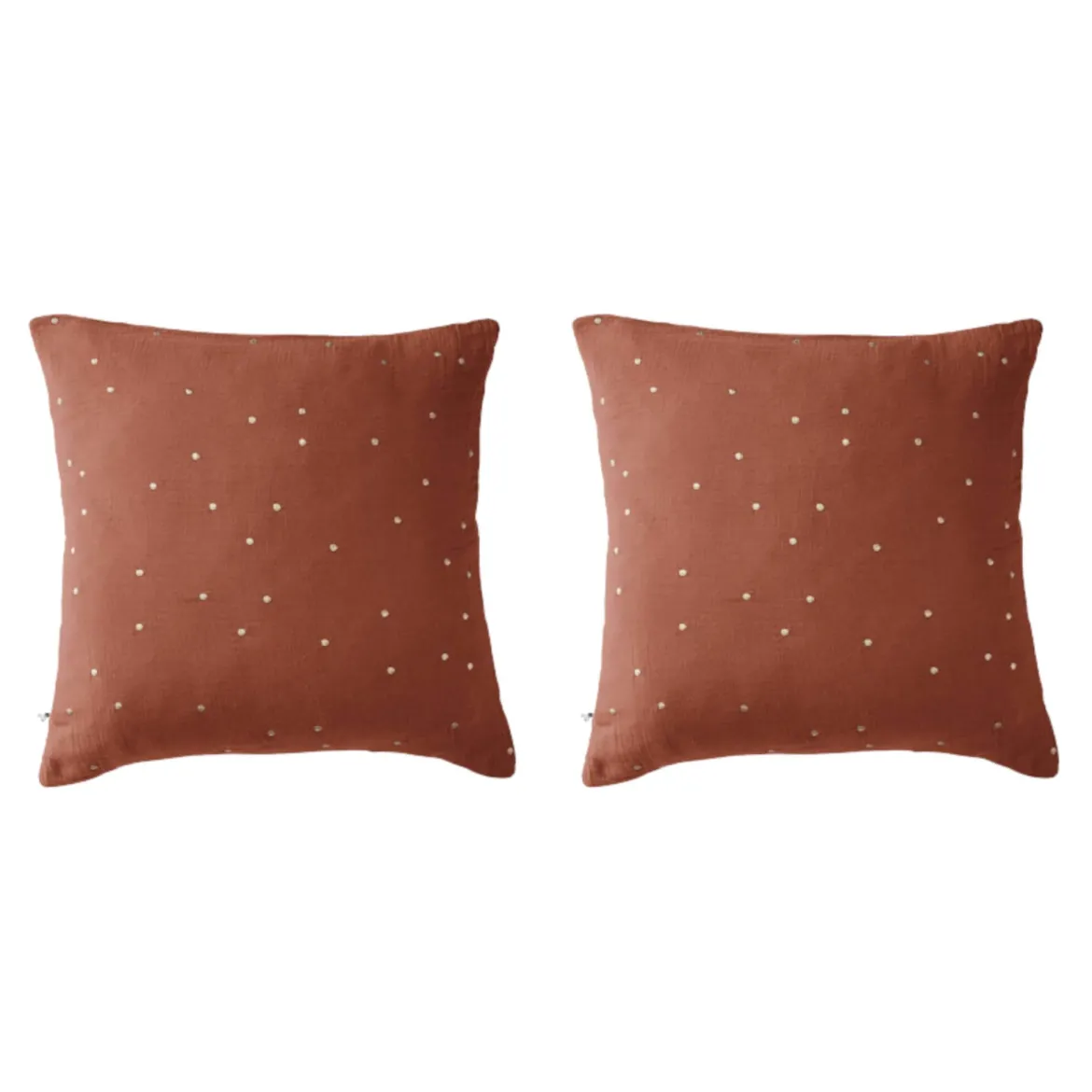 Lot de 2 taies d'oreillers à pois brodés double gaze de coton