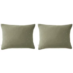 Lot de 2 taies d'oreillers à pois brodés double gaze de coton