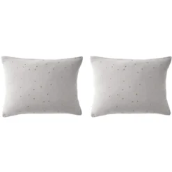 Lot de 2 taies d'oreillers à pois brodés double gaze de coton
