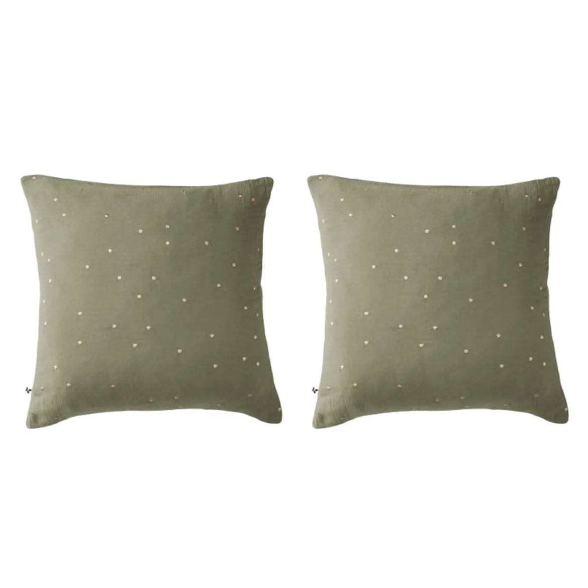 Lot de 2 taies d'oreillers à pois brodés double gaze de coton