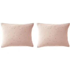 Lot de 2 taies d'oreillers à pois brodés double gaze de coton