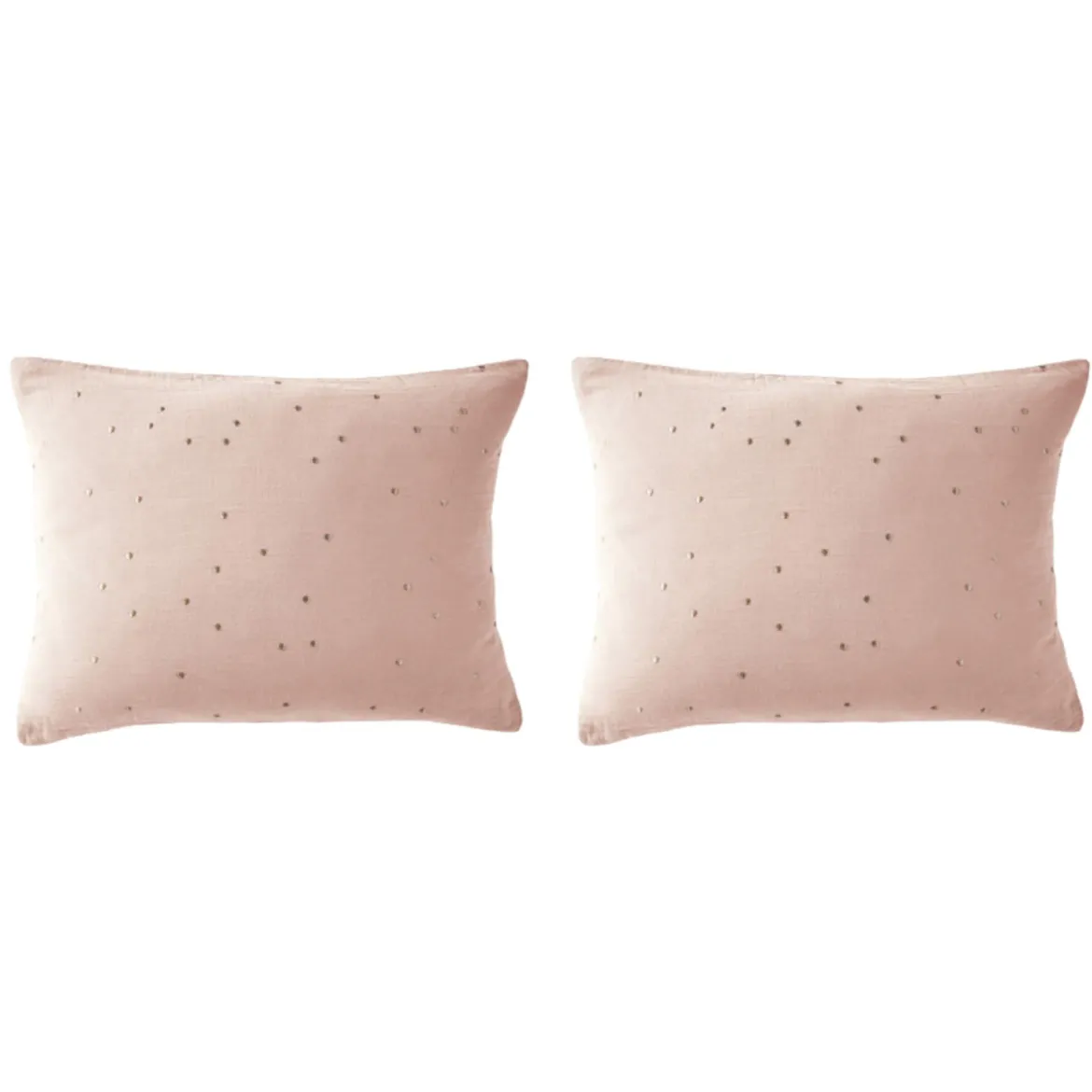 Lot de 2 taies d'oreillers à pois brodés double gaze de coton