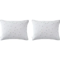 Lot de 2 taies d'oreillers à pois brodés double gaze de coton