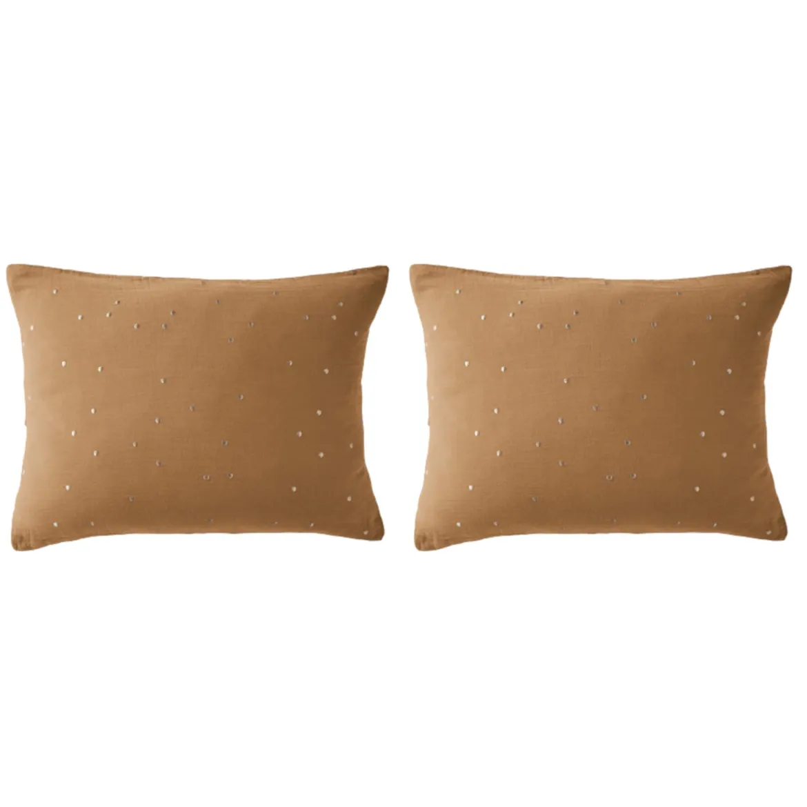 Lot de 2 taies d'oreillers à pois brodés double gaze de coton