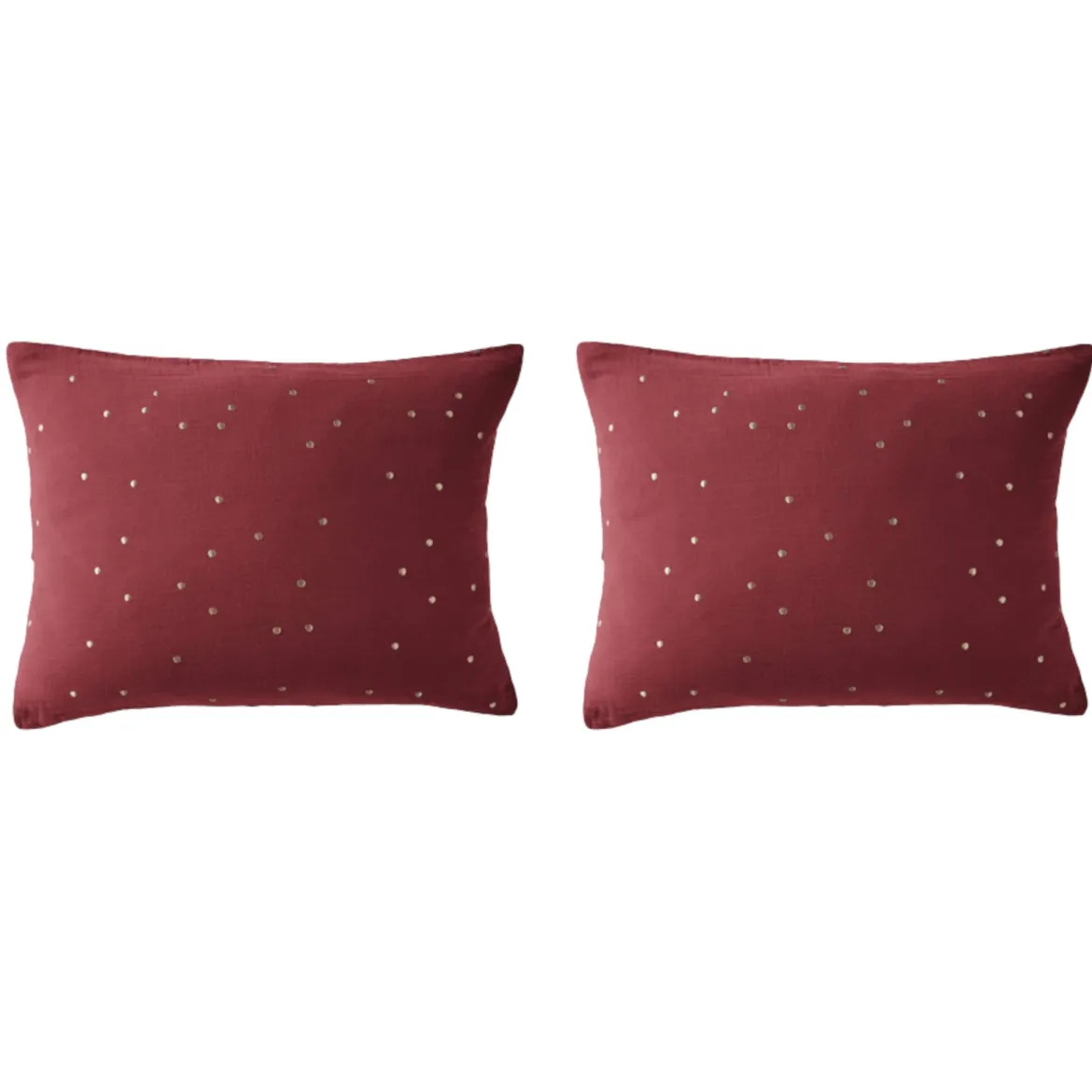 Lot de 2 taies d'oreillers à pois brodés double gaze de coton