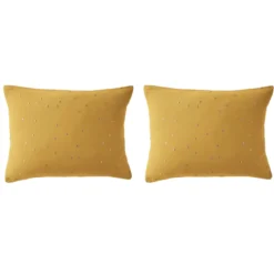 Lot de 2 taies d'oreillers à pois brodés double gaze de coton