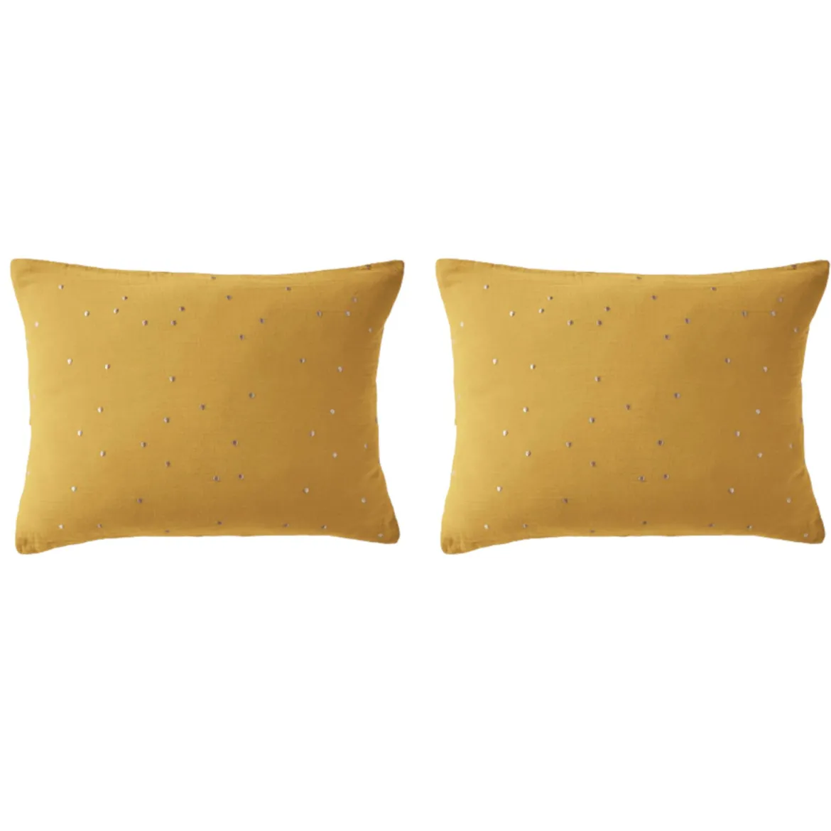 Lot de 2 taies d'oreillers à pois brodés double gaze de coton