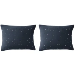 Lot de 2 taies d'oreillers à pois brodés double gaze de coton