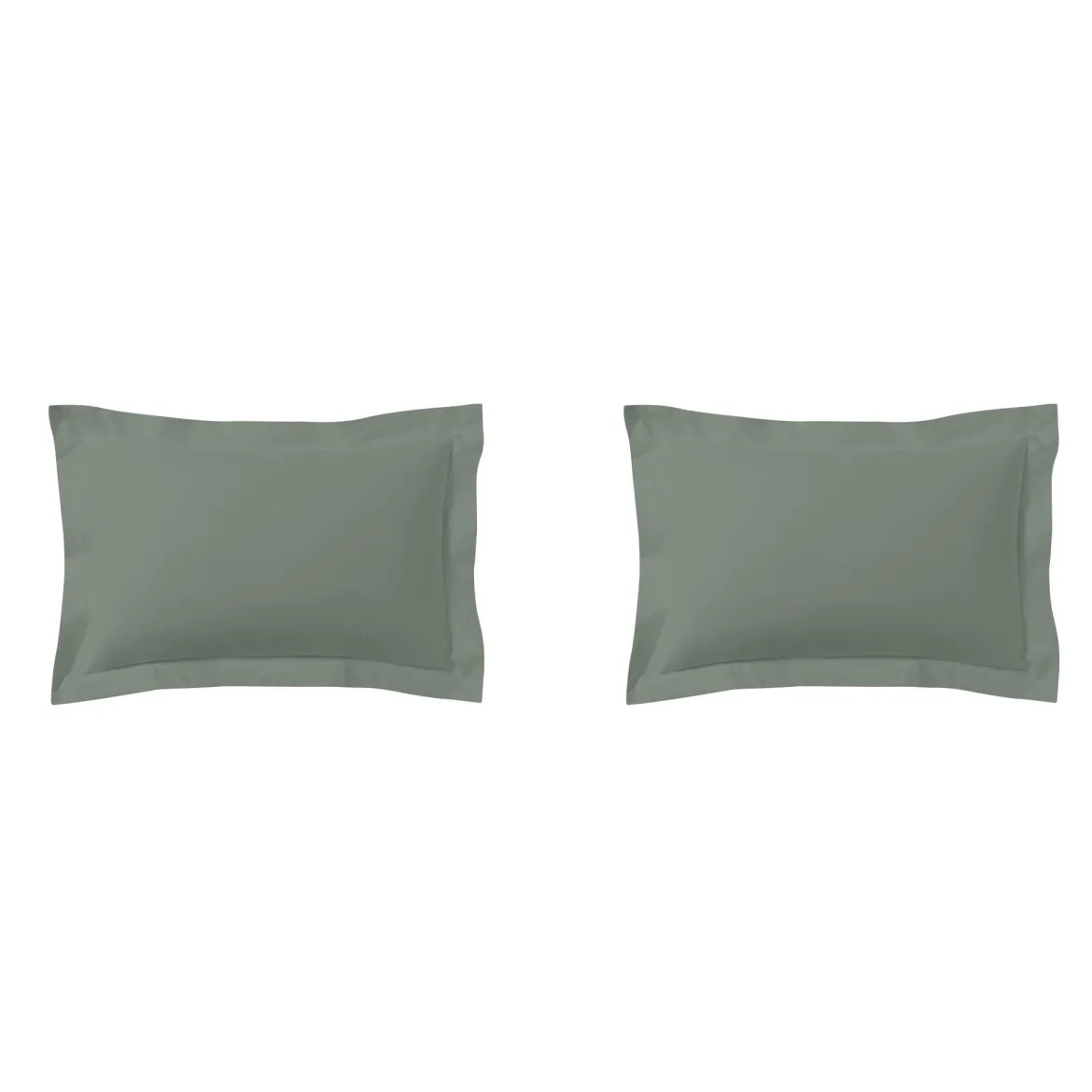 Lot de 2 taies d'oreillers vert de gris 100% coton