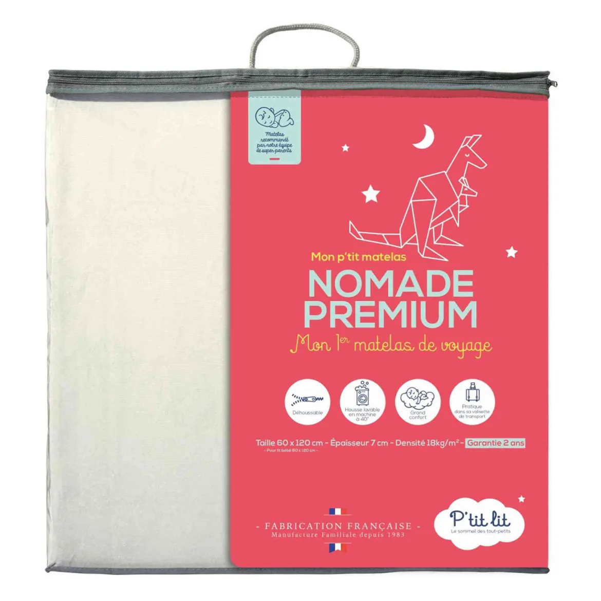 Matelas bébé pliant 2 parties déhoussable NOMADE PREMIUM 60x120