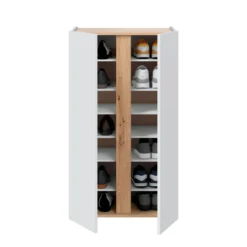 Meuble à chaussures avec 2 portes et 6 étagères réglables blanc