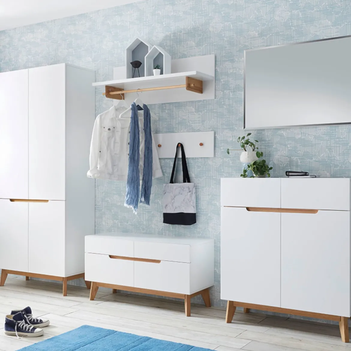 Meuble à chaussures blanc 4 tiroirs avec banc - ET16023