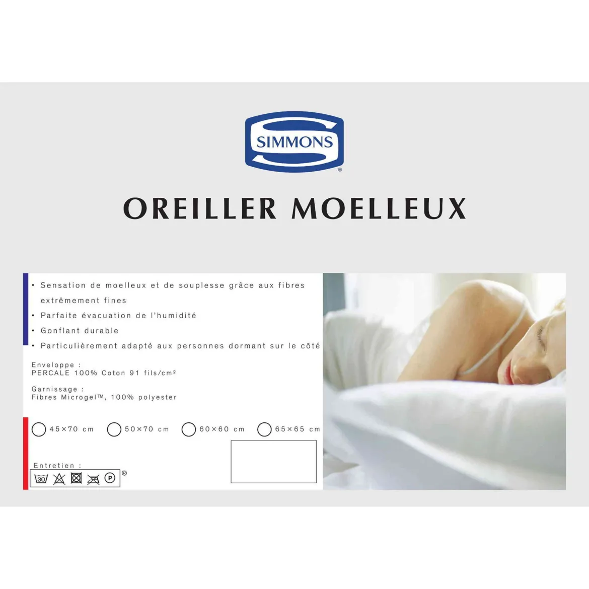 Oreiller Microgel Moelleux percale Simmons