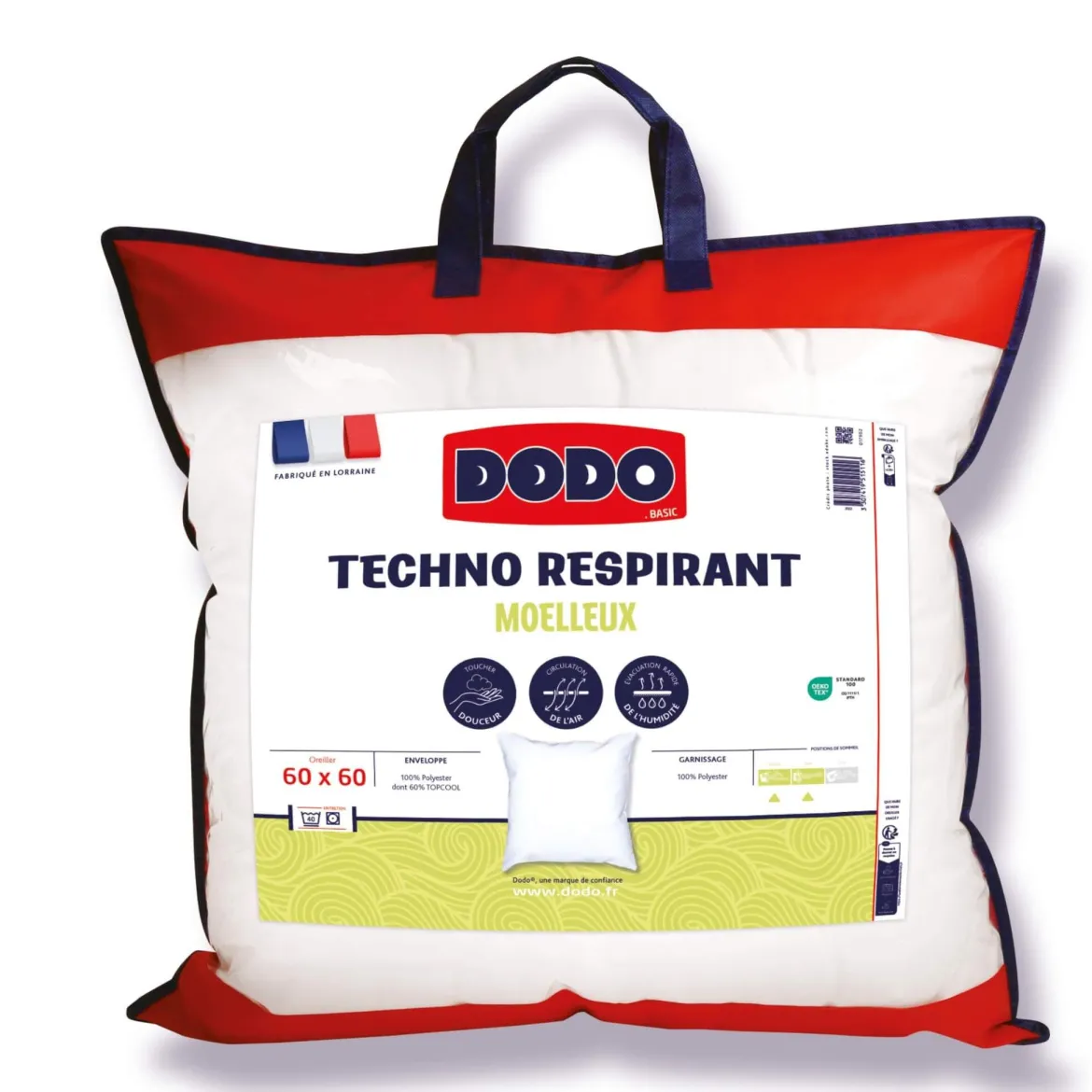 Oreiller techno respirant 60x60 moelleux Dodo