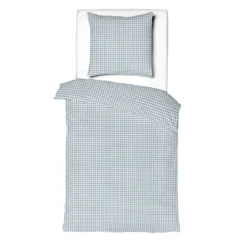 Parure de lit coton carreaux bleu Terre de Nuit Bibiane