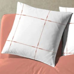 Parure de lit coton carreaux terracotta Terre de Nuit Axel