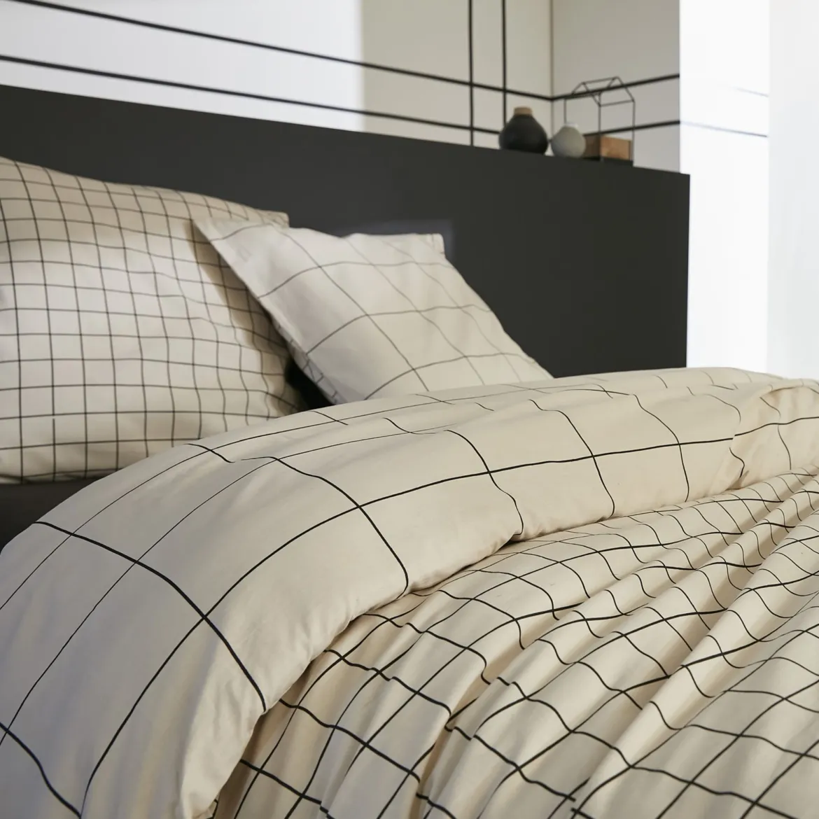 Parure de lit coton carreaux Terre de Nuit Carrie