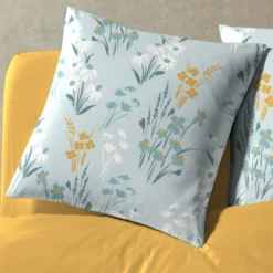 Parure de lit coton floral bleu Terre de Nuit Margot