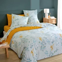 Parure de lit coton floral bleu Terre de Nuit Margot