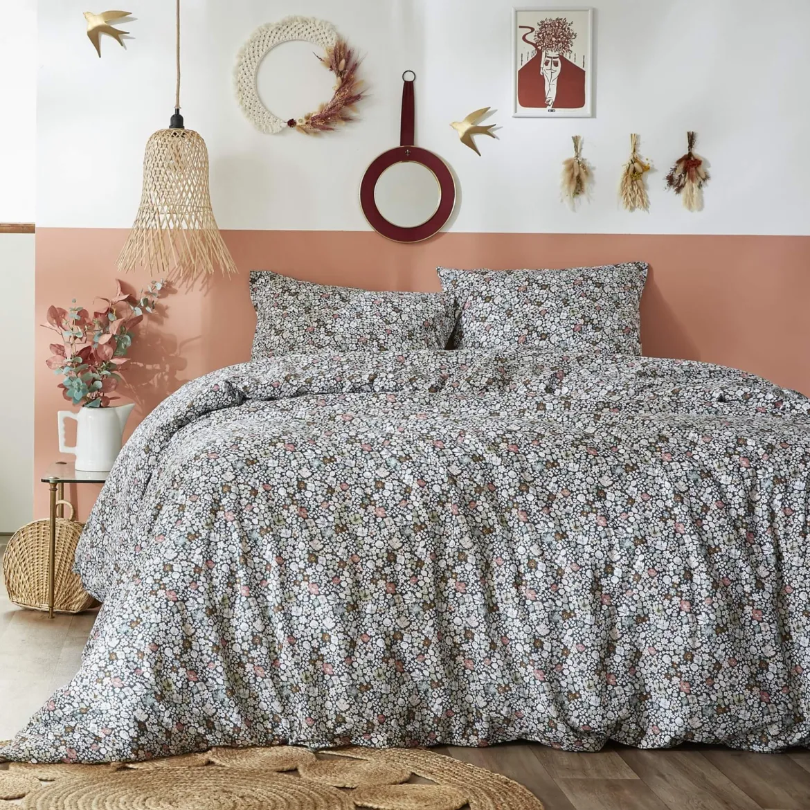 Parure de lit coton imprimé floral