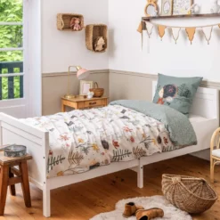 Parure de lit coton imprimé hérisson beige