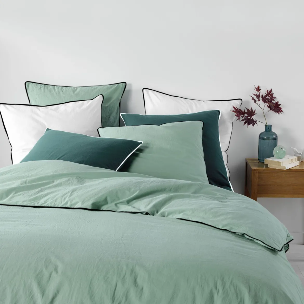 Parure de lit coton lavé Linette Sauge