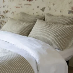 Parure de lit coton rayure beige Terre de Nuit Dune