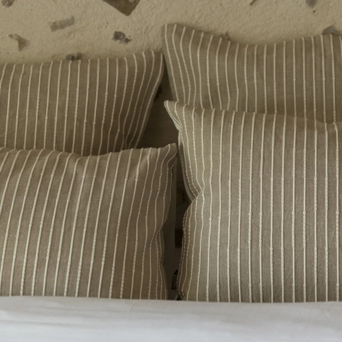 Parure de lit coton rayure beige Terre de Nuit Dune