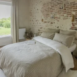 Parure de lit coton rayure beige Terre de Nuit Dune