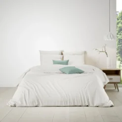 Parure de lit coton rayure blanc Terre de Nuit Bengal