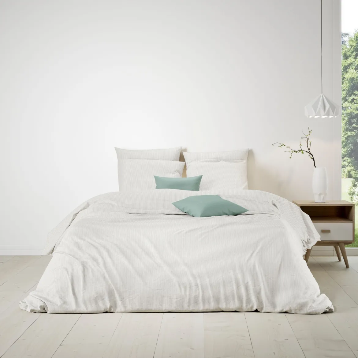 Parure de lit coton rayure blanc Terre de Nuit Bengal