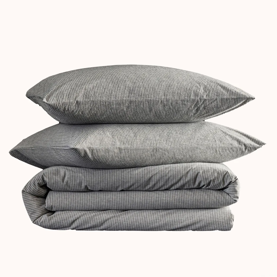 Parure de lit coton rayure gris Terre de Nuit Eden