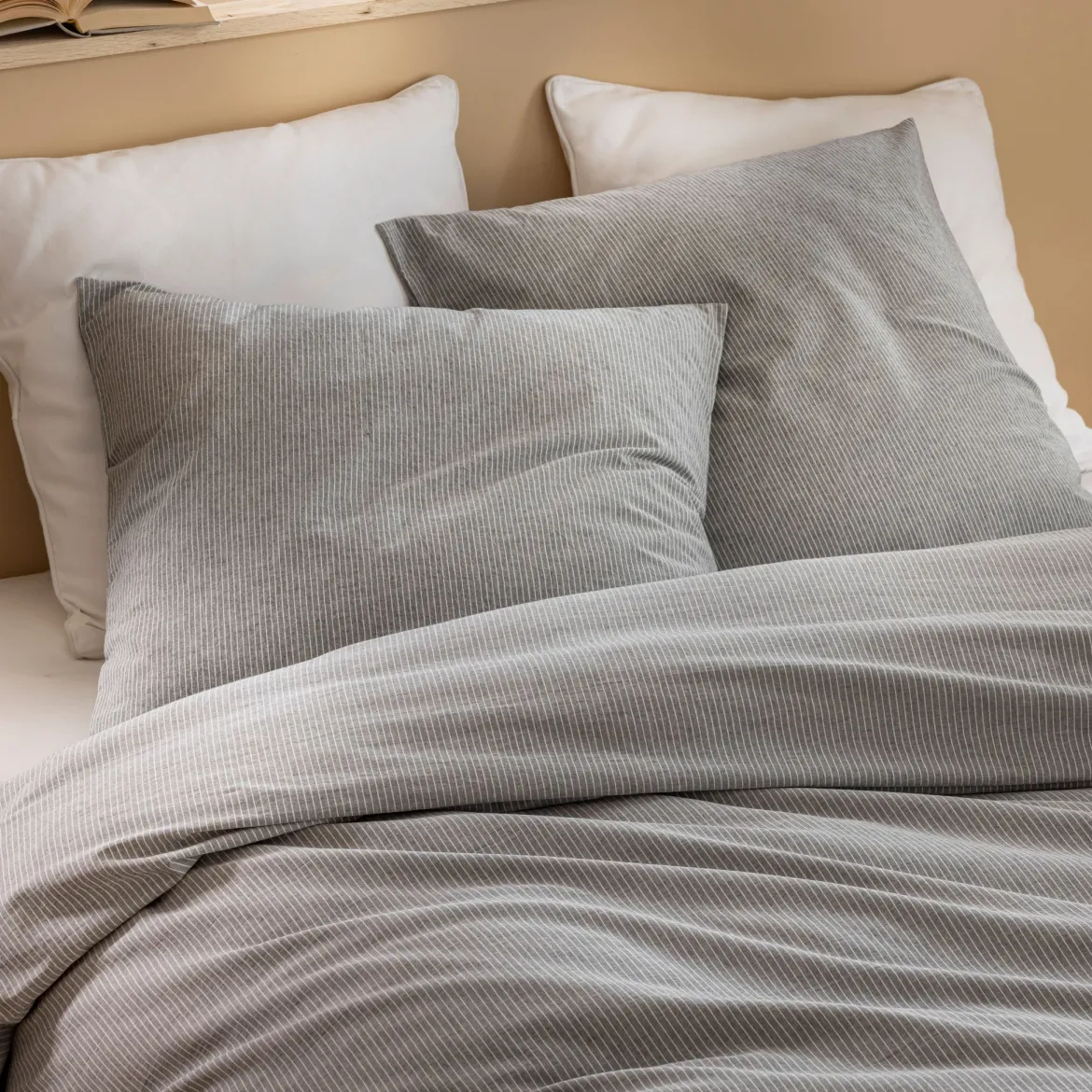 Parure de lit coton rayure gris Terre de Nuit Eden
