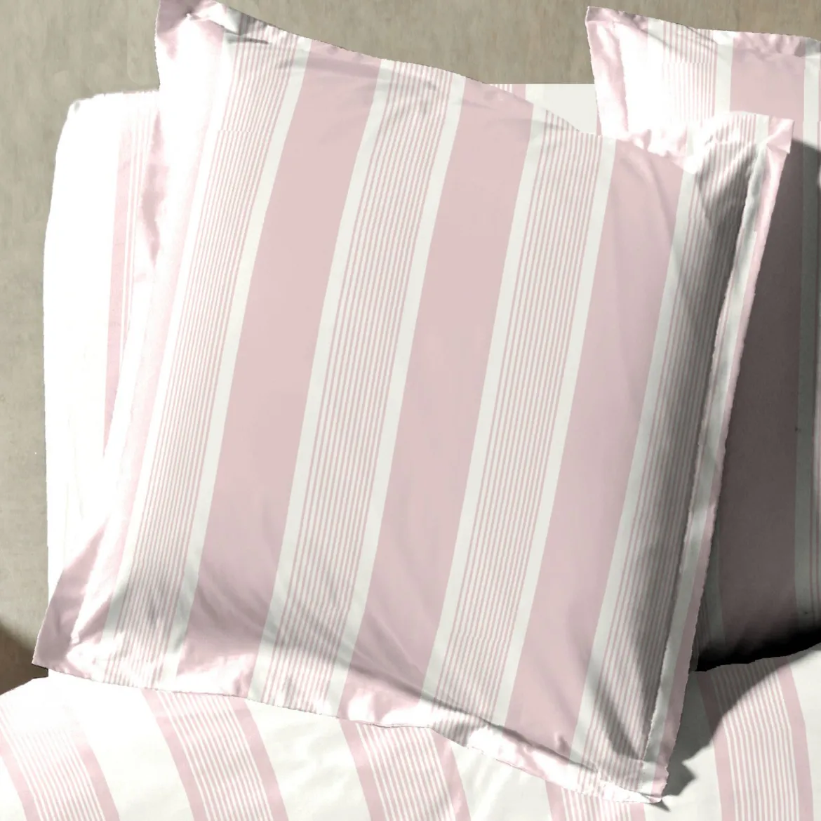 Parure de lit coton rayure rose Terre de Nuit Rosalie