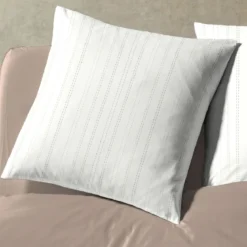 Parure de lit coton rayures taupe Terre de Nuit Ambre