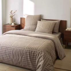 Parure de lit coton taupe Terre de Nuit Tess